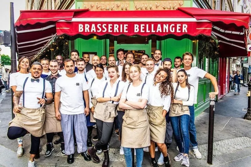 The Brasserie Bellanger team, a Nouvelle Garde group restaurant, in front of the venue