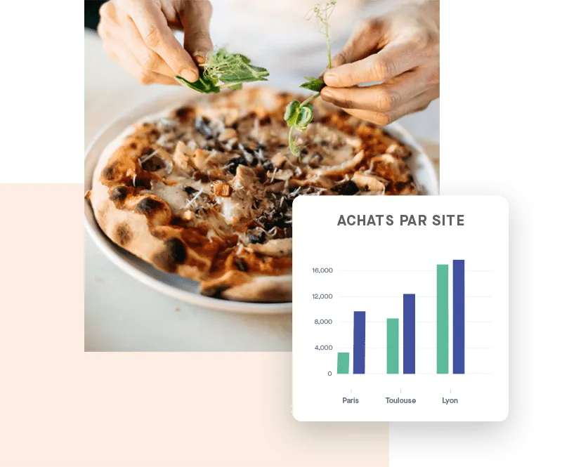 Chart of purchases by site (Paris, Toulouse, Lyon) in Yokitup