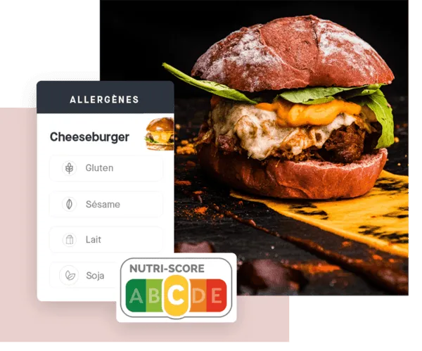 Allergens and Nutri-Score of a cheeseburger in Yokitup