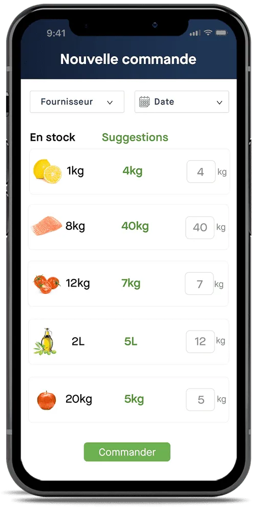 New supplier order with suggestions in the Yokitup mobile app