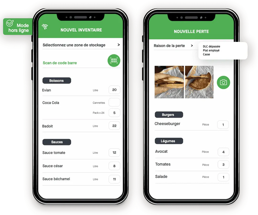 Inventory count and waste entry screens in the Yokitup mobile app
