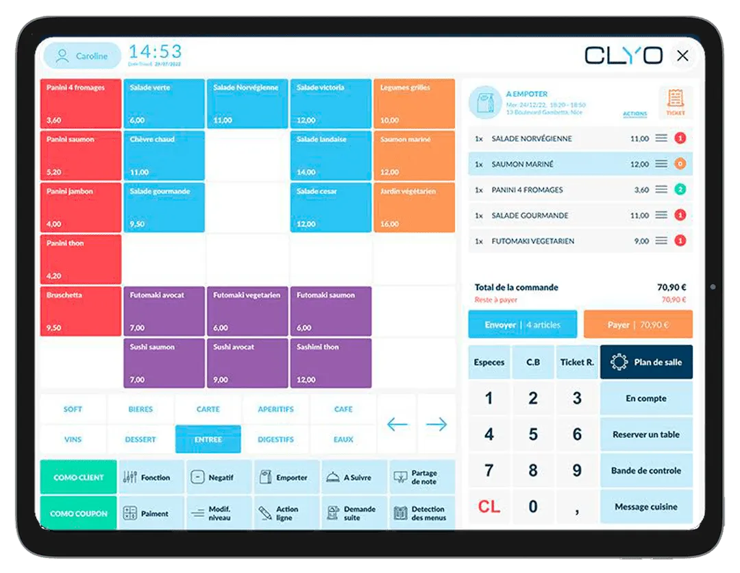 Écran de prise de commande du logiciel de caisse CLYO Systems