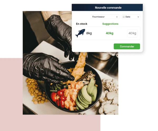 Préparation d'un bowl et suggestion de commande fournisseur dans Yokitup