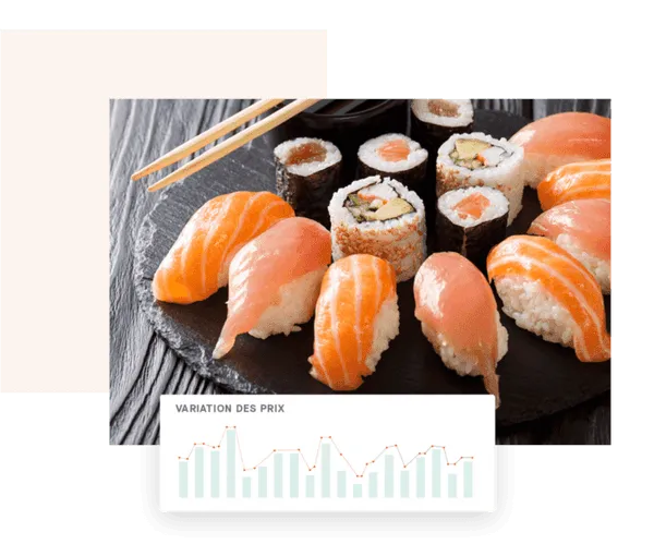 Supplier price change chart in front of a sushi platter