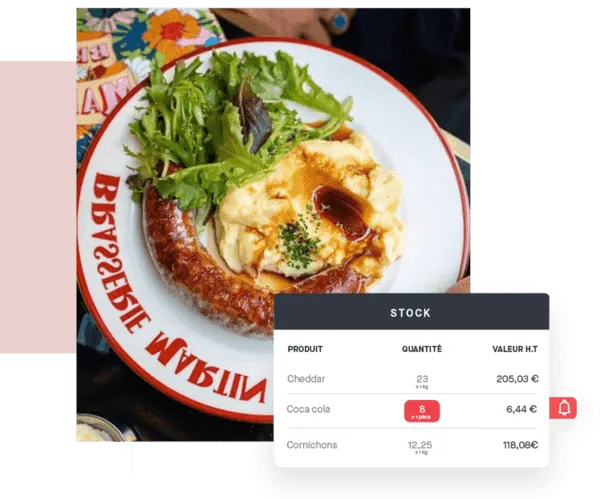 État de stock valorisé avec une alerte de stock bas dans Yokitup