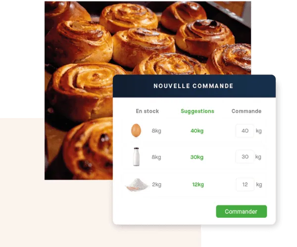 Viennoiseries et suggestions de commande de matières premières dans Yokitup